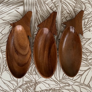 Mid Century Table Accessories:  Three, Vintage 1970s Woolworth’s Hand Carved Wood Side Decorative Bowls, Unused with Original Price Tags