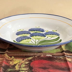 Summer Entertaining:  13-5/8” Diameter Serving Bowl by MM Florabella Zrike Portugal Cornflower Blue with Hydrangeas, Cottage Style