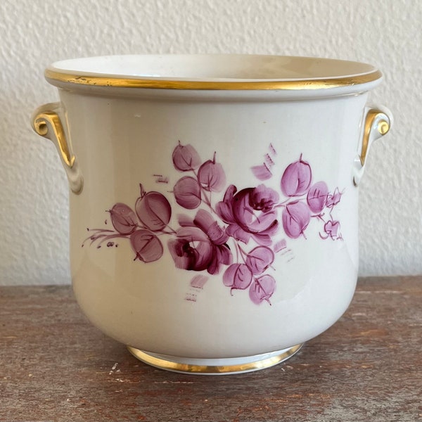 Kaolena California Pottery Cachepot with Purple Roses