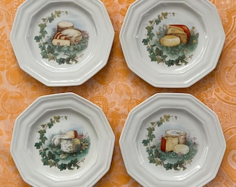French Home Decor:  CNP, La Compagnie Nationale de Porcelaine France Wild Ivy Cheese Plates, Unique Ten Sided Decagon, Set of 4