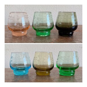 Liqueur Glasses:  Six, Assorted Colors Vintage Bohemian Glass