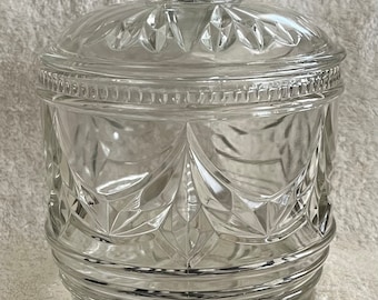 Vintage English Molded Glass Biscuit Jar / Bath Accessory, Bath Salts, Cotton Balls