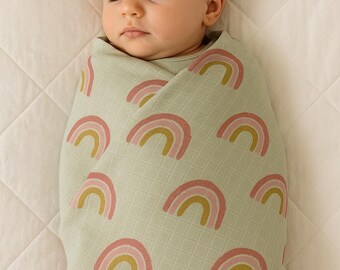 Neutral Baby Pistachio Rainbow Muslin Swaddle Blanket 100% Cotton