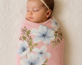 Newborn Baby Girl Floral Blanket Muslin Swaddle 100% Cotton