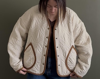 beige quilted bomber jacket