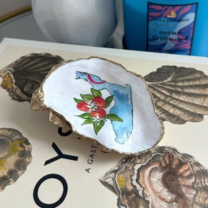 Florida Oyster Shell Ring Dish: Gold Trim Coastal Decor