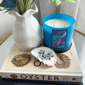 Hydrangea Oyster Shell Ring Dish: Gold Trim Coastal Decor
