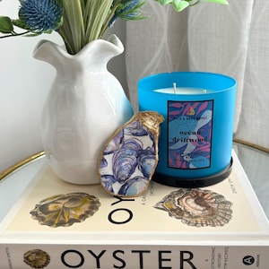Oyster Pattern Shell Ring Dish: Gold Trim Coastal Decor