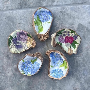 Oyster Shell Ring Dish! Floral prints w/ gold trim. Oyster Trinket Dish. Bridal Shower gifts, weddings, or any occasion! Coastal decorations