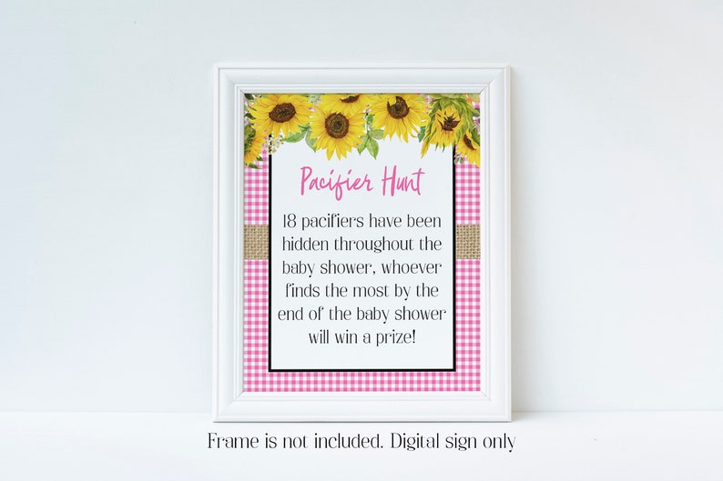 PBBQBS Pacifier Hunt Pink Baby Q Sunflower Baby Shower BBQ Baby Shower Games Rustic Baby Shower BabyQ Printable Find the Pacifiers