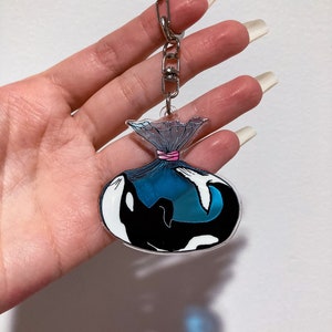 orca / killer whale in goldfish bag eco friendly recycled acrylic keychain + donation