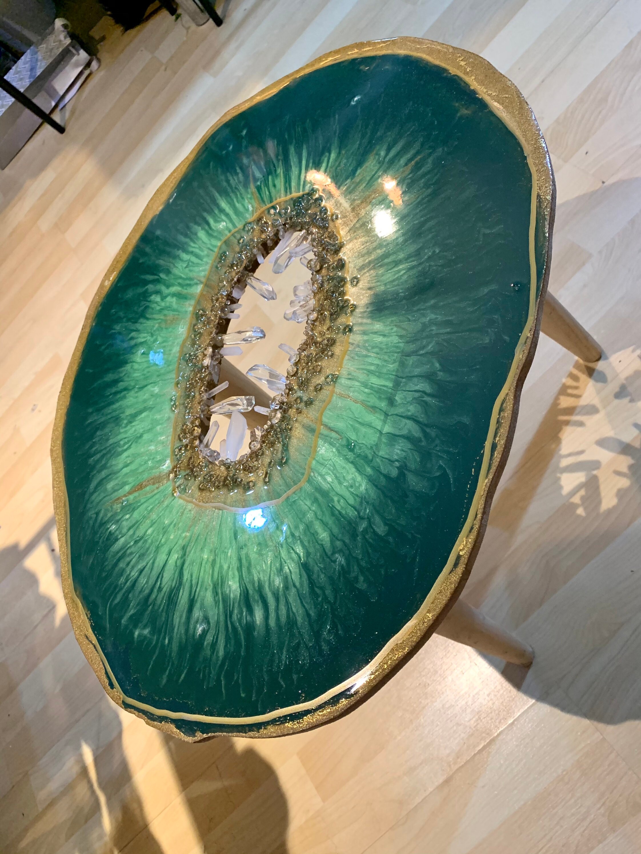 Set of Green Gold Geode Resin Natiral Quartz Stones Wall Artwork