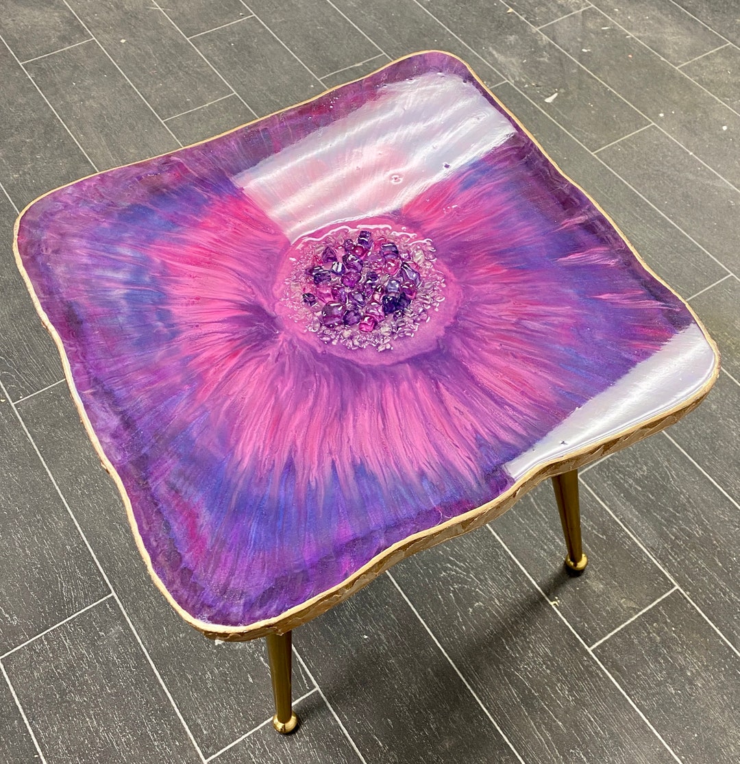 Geode Pink Purple Crystals Coffee Table Epoxy Agate Art Coffee/side