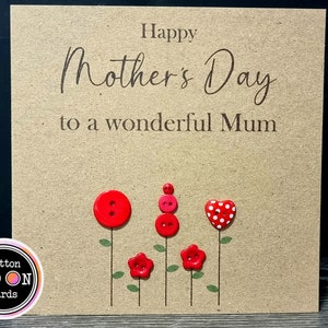 Handmade & Personalised Button Happy Mother's Day Flower Card Mum, Mom, Mam, Grandma etc ANY NAME / TEXT