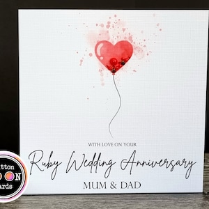 Handmade and Personalised Card - 40th Wedding Anniversary Ruby Red - PERSONALISE NAMES & TEXT