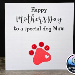 Handmade & Personalised Button Card - Mother's Day from the dog / cat ANY TEXT Mum Mam Gran Nan