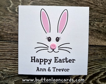 Handmade & Personalised Button Happy Easter Card Big Bunny ANY NAME(s) / TEXT