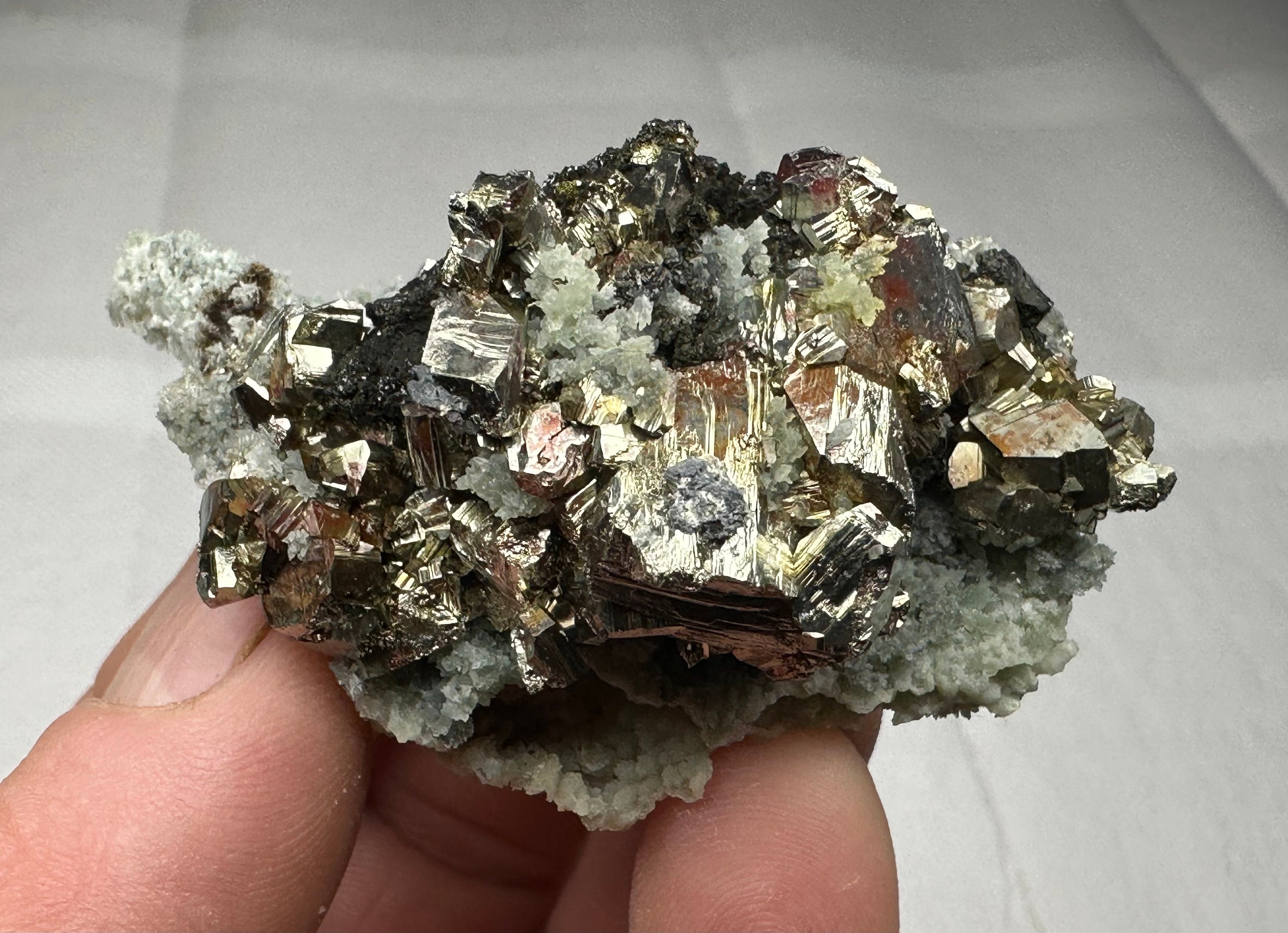 Very Aesthetic Shiny Pyrite on Green Quartz With Chloride
