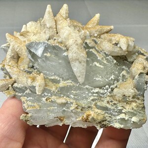 Lovely calcite with micro crystals rhodochrosite on quartz, Madan, Bulgaria, Natural crystal, Top condition, N8841