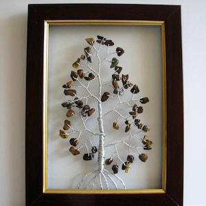 Handmade crystal gemsone tree wall decor -Tiger Eye, wall hanging, Healing crystal, Home decor,Gift,Tree decor wall art, Tiger Eye, N6
