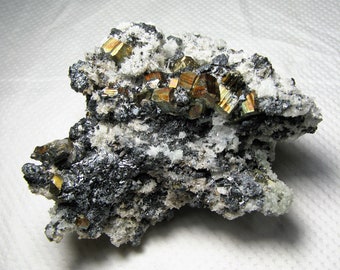 Nice Iridescent pyrite with sphalerite and micro crystals quartz, Madan, Bulgaria, Mineral, Natural crystal, Top condition, N2962