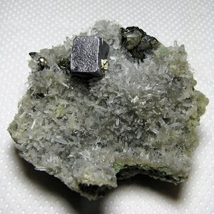 Beautiful galena with micro crystals pyrite on quartz, Madan, Bulgaria, Mineral, Natural crystal, Top condition, N2015