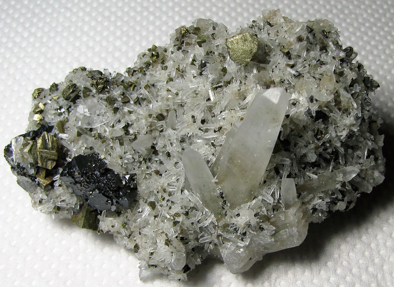Top condition Stunning quartz with chalcopyrite and sphalerite from the famous 9th of September mine Natural crystal Madan Bulgaria N47