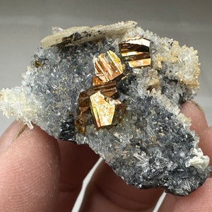 Nice Iridescent pyrite with sphalerite, calcite and quartz, Madan, Bulgaria, Mineral, Natural crystal, Top condition, N5910