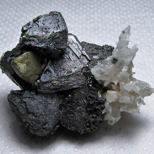 Stunning chalcopyrite on sphalerite and quartz from the famous 9th of September mine, Madan, Bulgaria, Natural crystal, Top condition, N2566