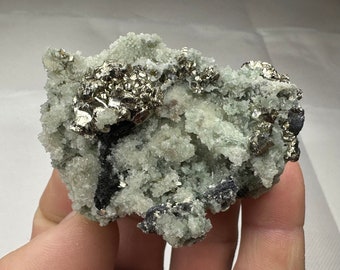 Great shiny pyrite with sphalerite and quartz, Madan, Bulgaria, Mineral, Natural crystal, Top condition, N5418