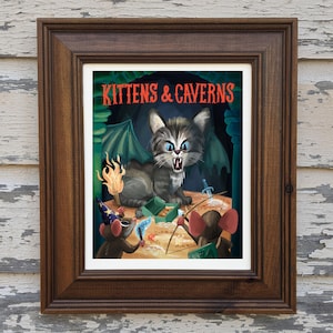 Kittens & Caverns - Kitten art print Dungeons and Dragons parody