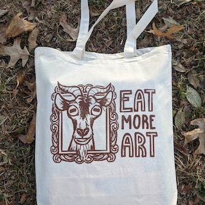 Eat More Art canvas tote bag goat