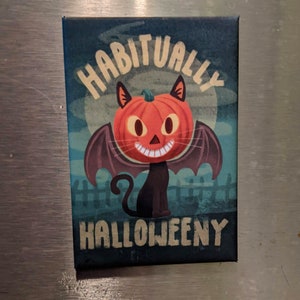Habitualmente Halloweeny Pumpkin Cat Nevera Imán
