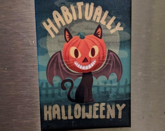 Habitually Halloweeny Pumpkin Cat Fridge Magnet