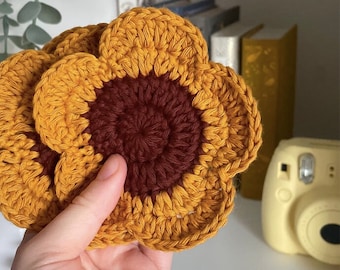Crochet Sunflower Coasters | Crochet Flower | Y2K Room Decor | Flower Coaster | Mug Rug | Cute Coasters | Dopamine Decor | Handmade Coasters