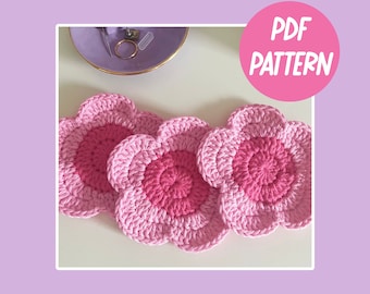 Crochet Flower Coaster PDF Pattern | Digital Pattern | Y2K Decor | Flower Coasters | Beginner Friendly Digital Pattern | Instant Download