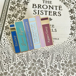 Bronte Sisters Bookshelf Hard Enamel Pin | Charlotte Bronte | Jane Eyre | Emily Bronte | Wuthering Heights | Literary Gift | Bookish Merch