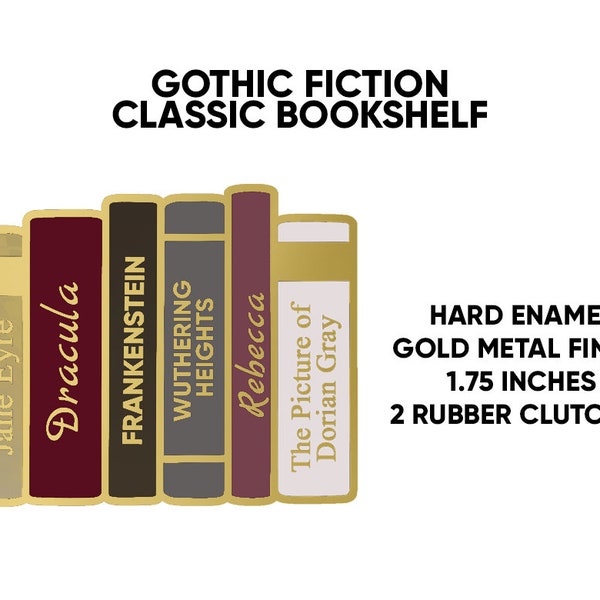 PRE ORDER | Classic Gothic Literature Bookshelf Enamel Pin | Classic Horror | Dracula | Frankenstein | Literary Gift | Bookish Enamel Pin