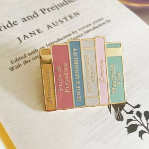 Jane Austen Classics Book Shelf Hard Enamel Pin | Bookish Merch | Gift for Book Lovers | Pride & Prejudice Pin | Literary Gift