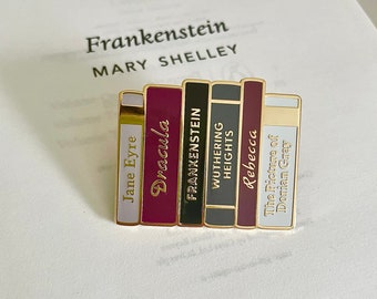 PRE ORDER | Classic Gothic Literature Bookshelf Hard Enamel Pin | Classic Horror | Dracula | Frankenstein | Literary Gift | Bookish Pin