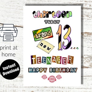Carte de 13e anniversaire à téléchargement immédiat et à imprimer à la maison
