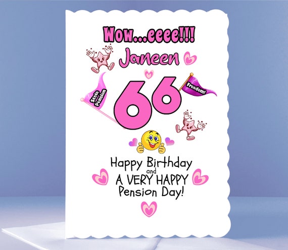 Personalised 66th State Pension Birthday Card for man or woman