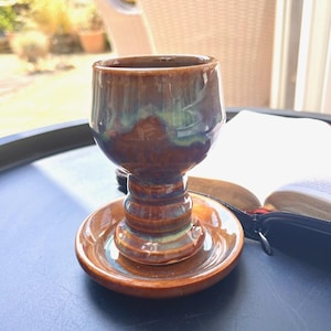 Personal Communion Set – Refiner's Fire – Handmade Stoneware Chalice & Plate