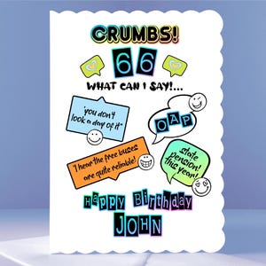 Personalised 66th Birthday Card - CRUMBS - what an I say!