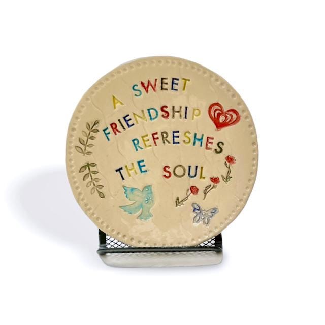 Handcrafted Bible Verse Plate - A Sweet Friendship Refreshes the