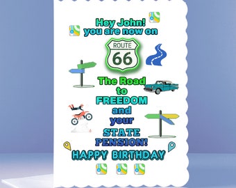 Personalised 66th Birthday Card - New Pensioner Celebration Birthday Card - Route 66