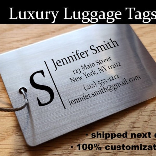 Luxury Stainless Steel Luggage Tags - Laser Engraved - Completely Customizable - Large and Easy to Read - Most Durable and Largest Available
