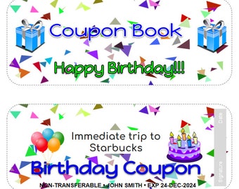 Happy Birthday Coupon Book Digital Delivery 10 Coupons Provided, Fully Editable