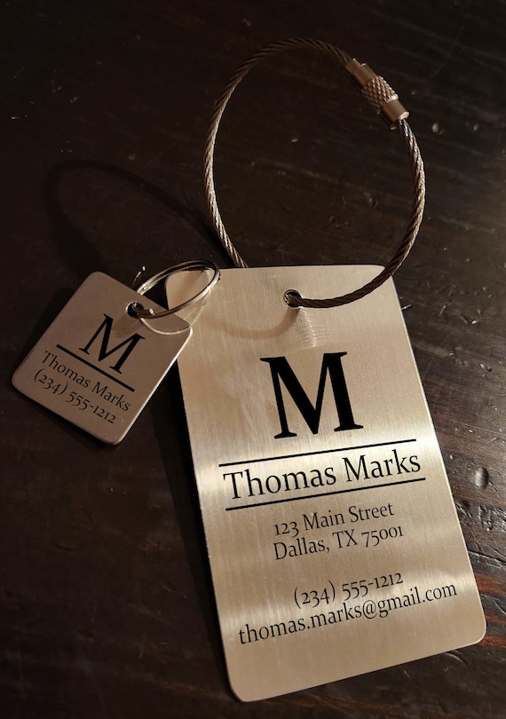 Set of Luxury Stainless Steel Luggage Tags Laser Engraved Set of Primary and Mini Tag One for Luggage and One for a Laptop Bag or Purse Etsy