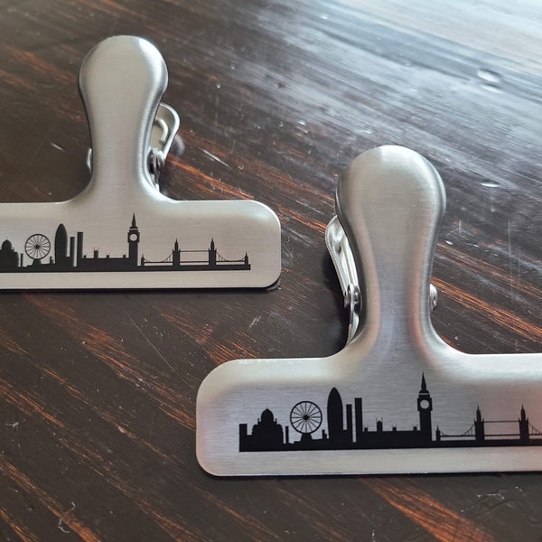 City Skyline Coffee Bag Clip Set - Extra High Quality Heavy Stainless Steel - Water and Rustproof